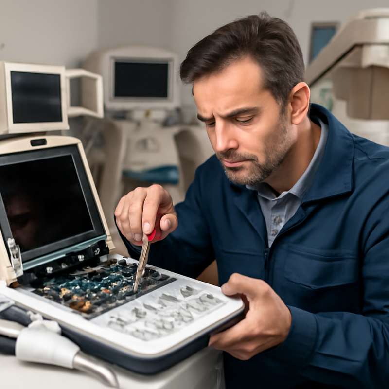 Profissional de saúde ajustando equipamento médico em São Paulo.