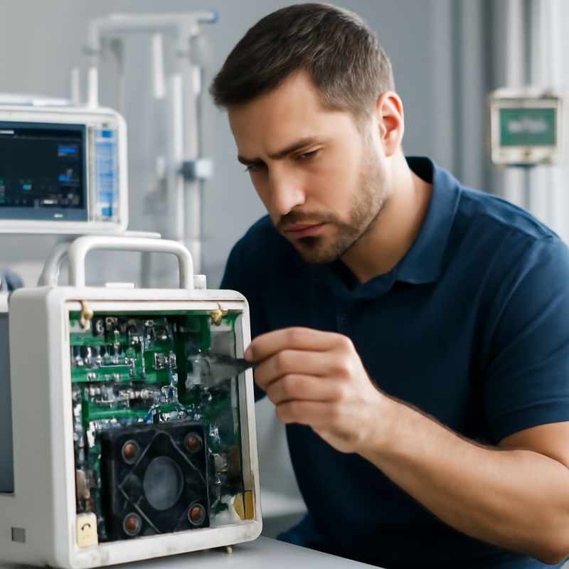Técnico realizando manutenção em equipamento médico em São Paulo.